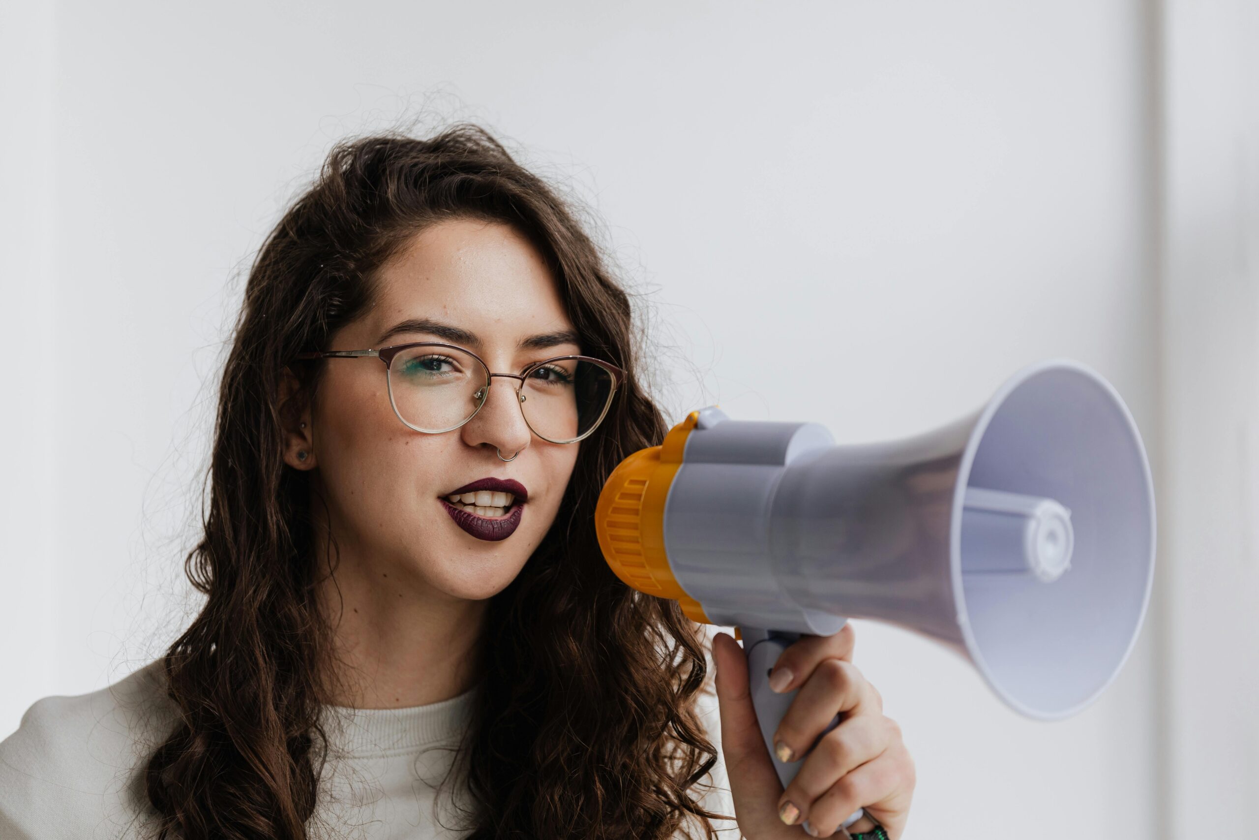 Marketing intern with megaphone