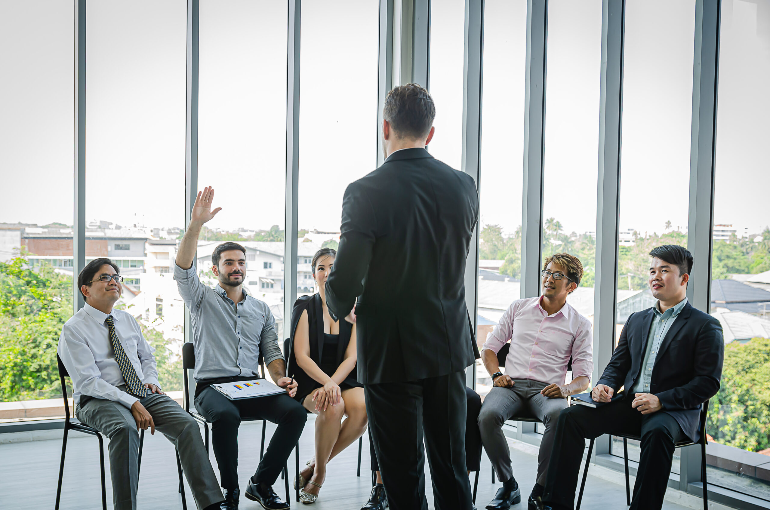 A leadership and management trainer with young professionals